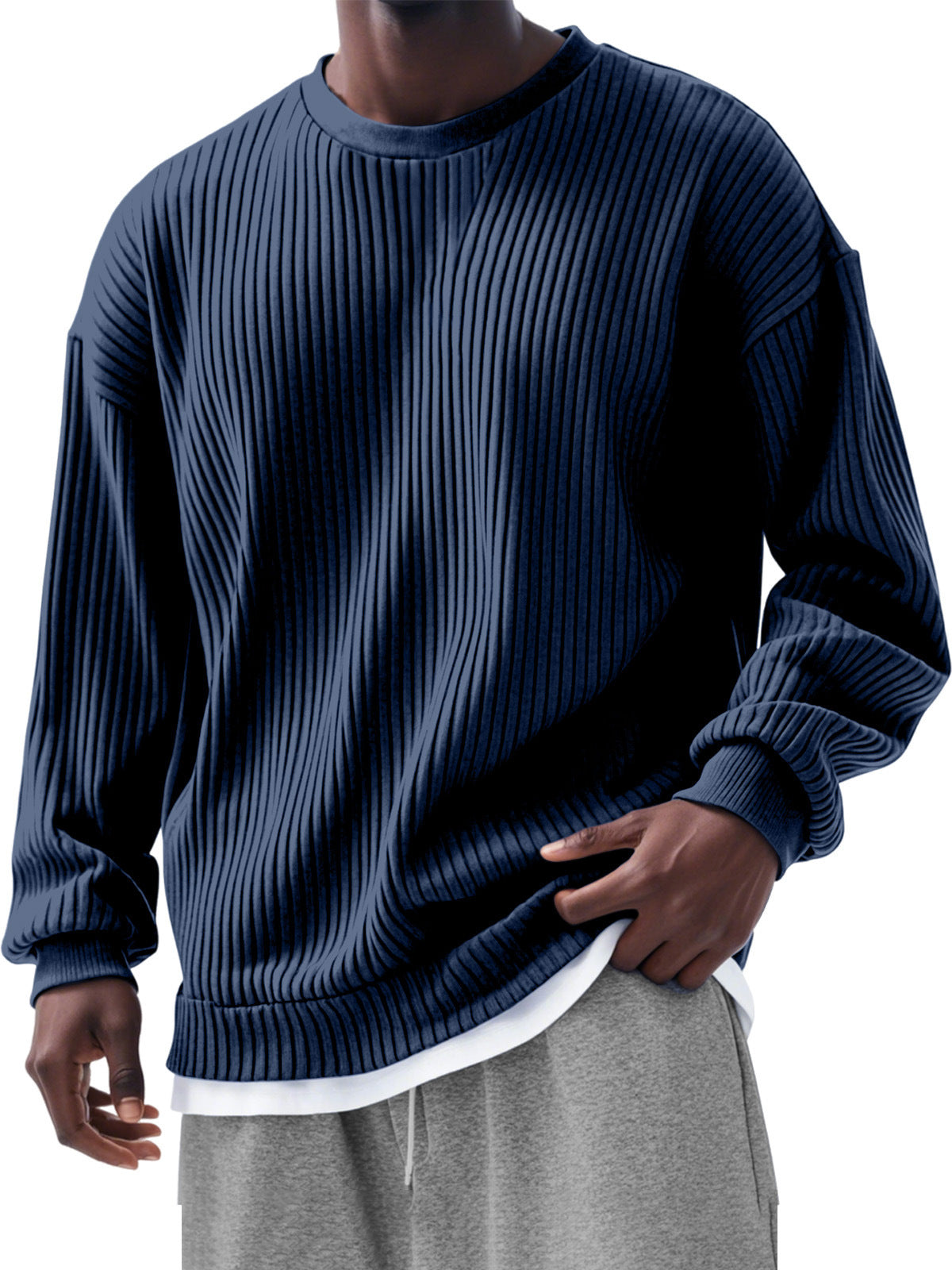 Men's casual loose long-sleeved crew neck sweatshirt