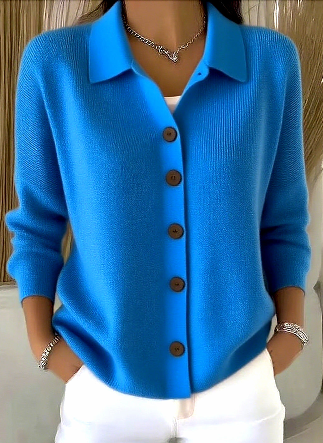 Women's Lapel Button Knitted Cardigan Sweater