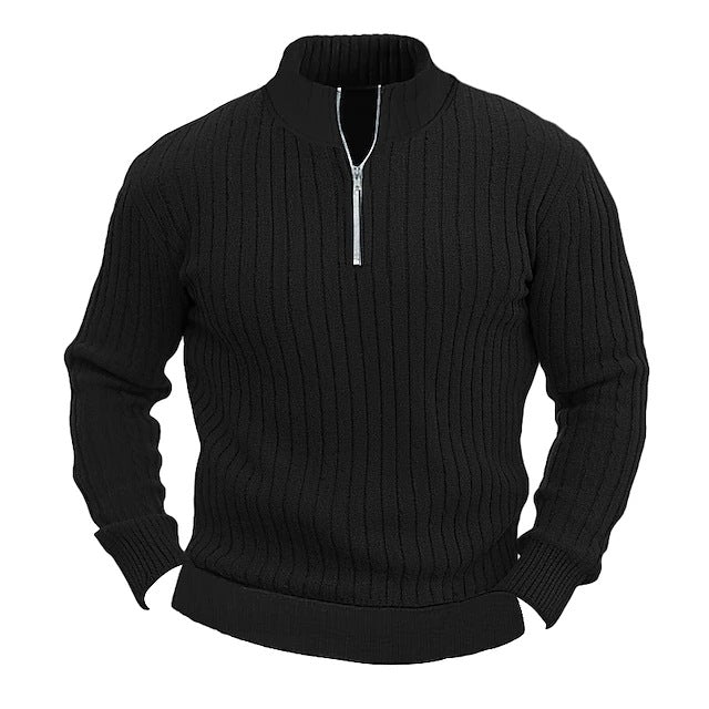 Men's Solid Color Stand Collar Knitted Pullover Sweater