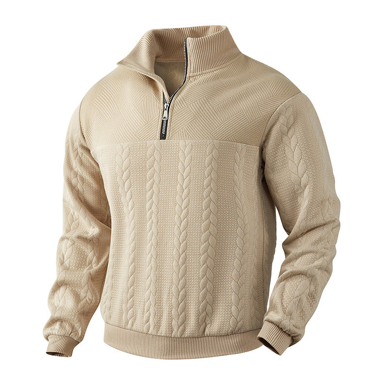 Men's casual stand collar zipper jacquard sweater