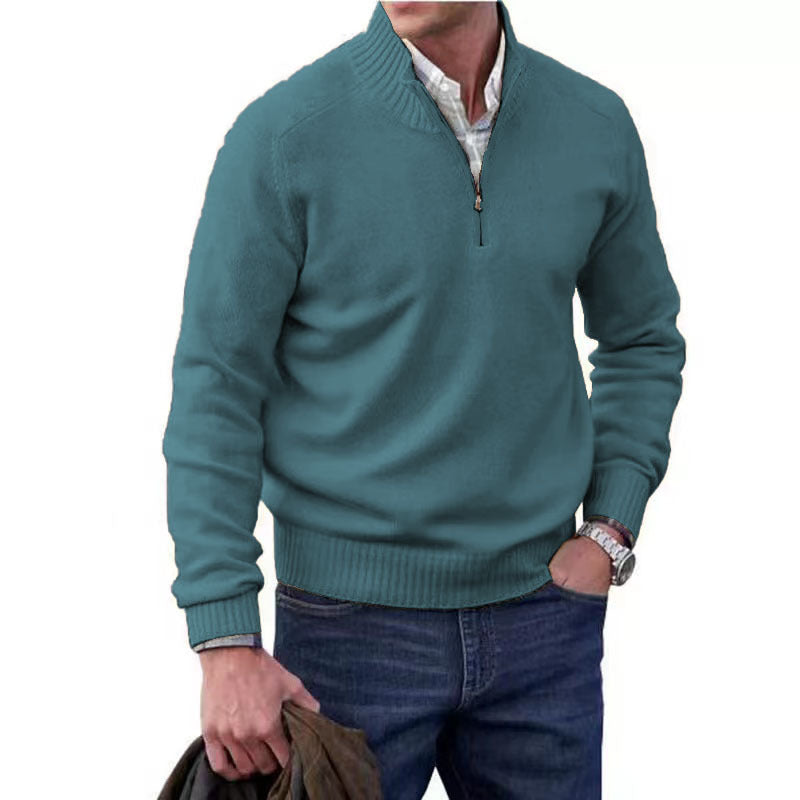 Men's Stand Collar Zipper Cashmere Basic Sweater