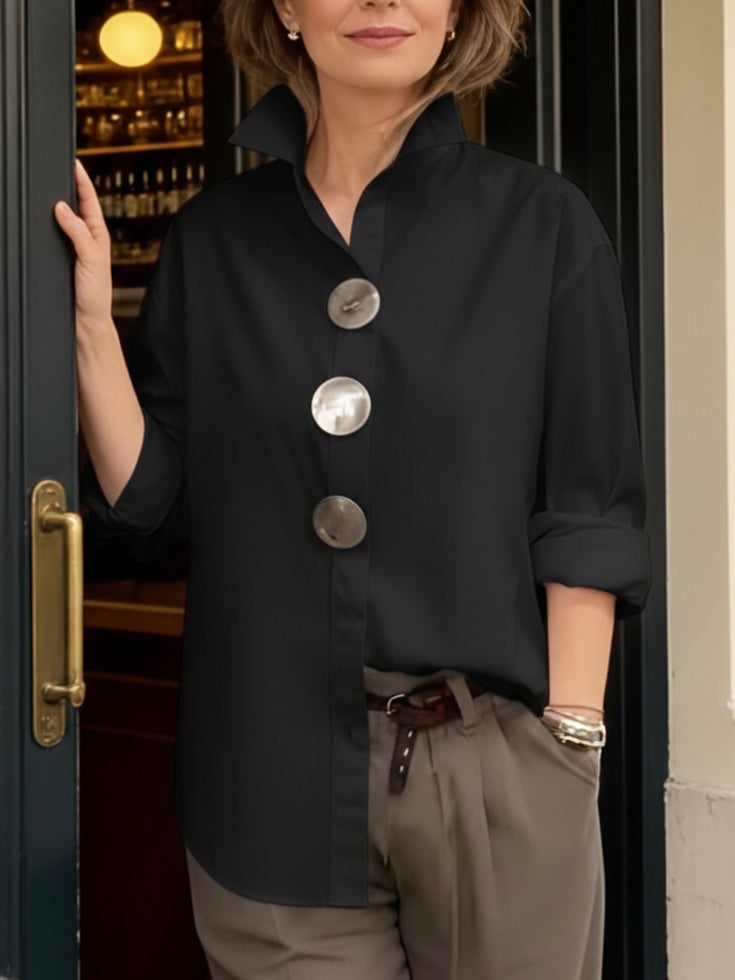 🔥Hot Selling Now!🔥Elegant Stand-collar Metal Buttons Cotton Linen Blouse