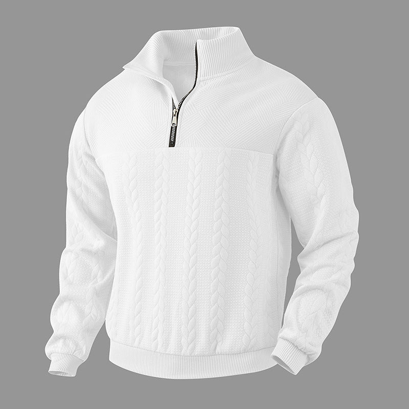Men's casual stand collar zipper jacquard sweater