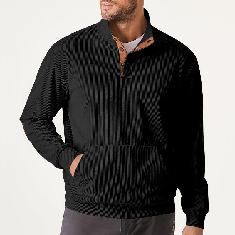 Men's Casual Long Sleeve Stand Collar Pullover Sweatshirts With Pocket