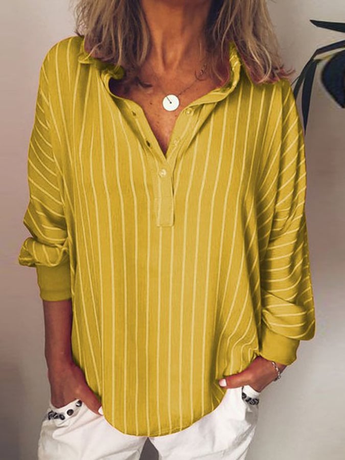 Casual Comfortable Loose Striped Long Sleeve Shirt