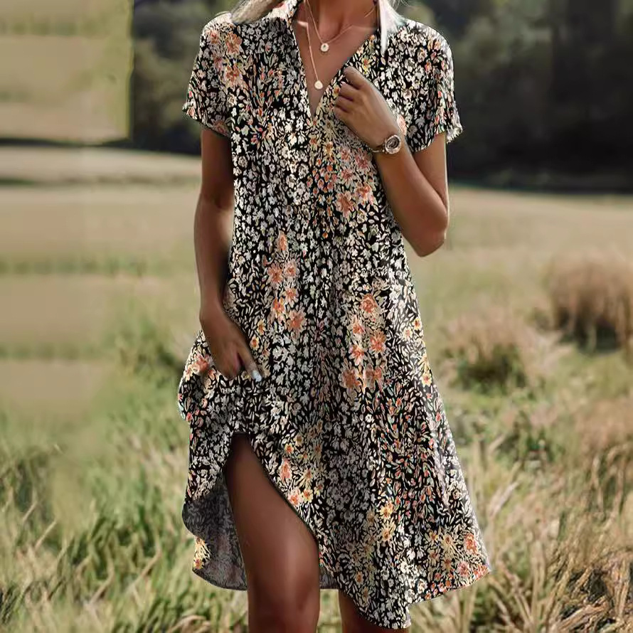 Attractive V-Neck Short Sleeve Mini Dress