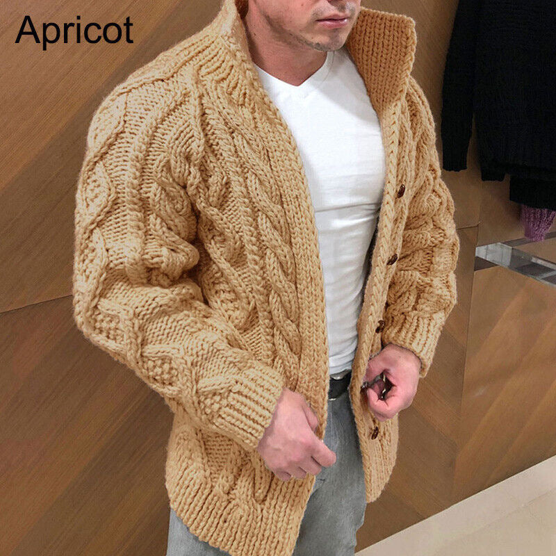 Men's Formal Cardigan Chunky Knit Solid Color Stand Collar Fashion Sweater