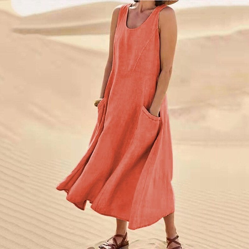 🔥 Promotion 49% OFF 🔥Women's Sleeveless Cotton Dress- Buy 2 Free Shipping