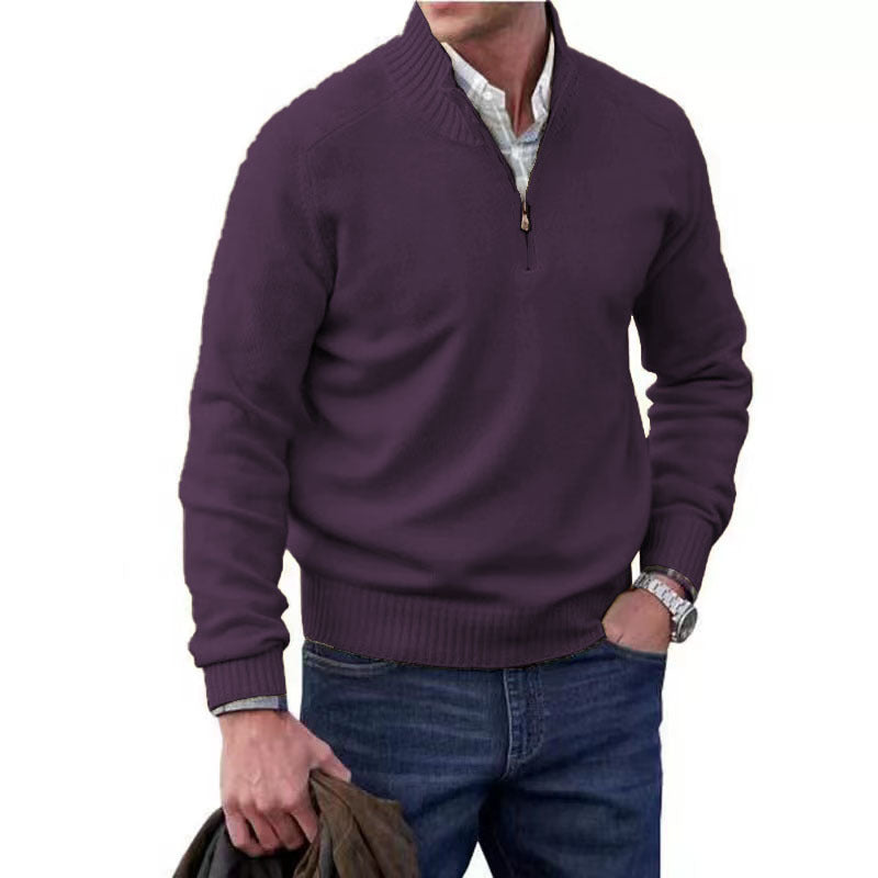 Men's Stand Collar Zipper Cashmere Basic Sweater