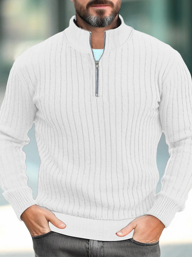 Men's Solid Color Stand Collar Knitted Pullover Sweater