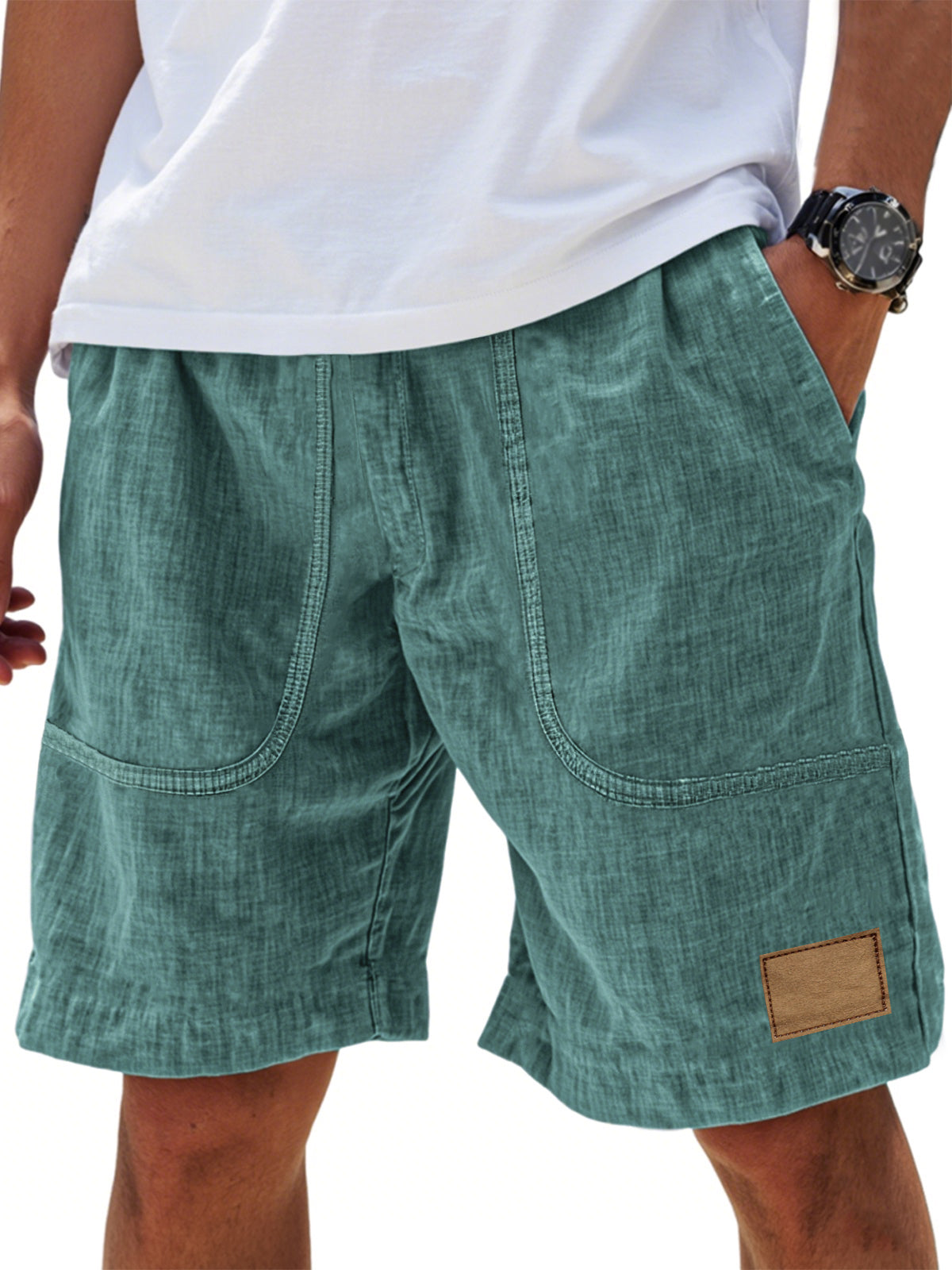 Men's Linen Comfort Embroidered Flat Seam Pockets Breathable Beach Everyday Shorts