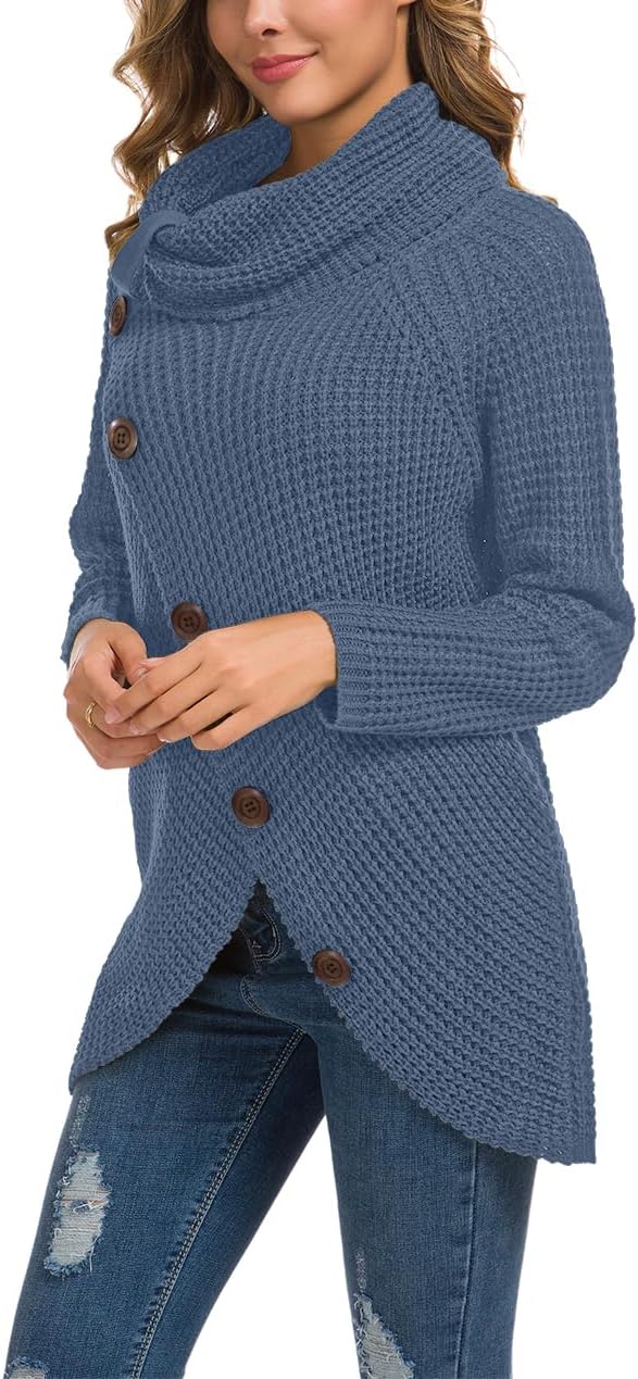 Women's Chunky Turtleneck Long Sleeve Asymmetric Hem Loose Knit Pullover Sweaters