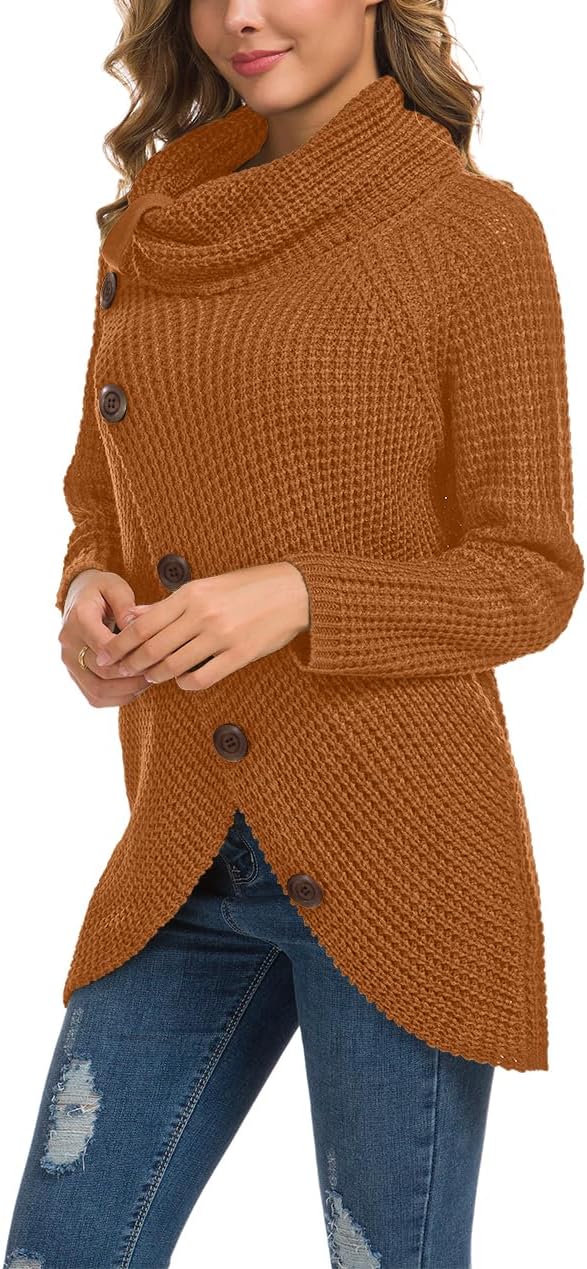 Women's Chunky Turtleneck Long Sleeve Asymmetric Hem Loose Knit Pullover Sweaters