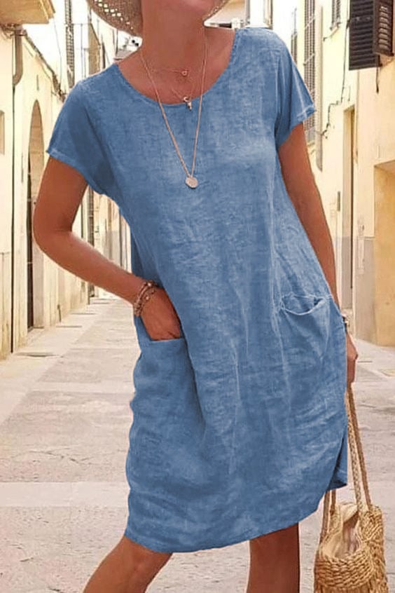 49% 🌹Solid color pocket cotton linen dress