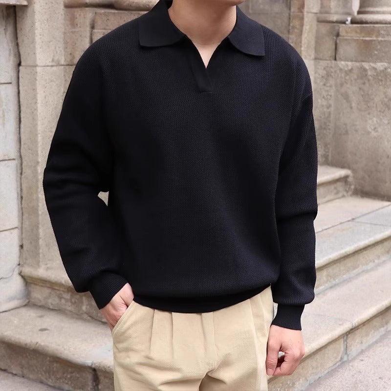 2024 Casual V-neck sweater with lapel neck