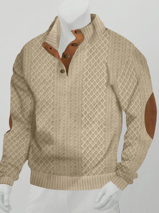 Men's Comfy Outdoor Casual Stand Button Long Sleeve Sweater