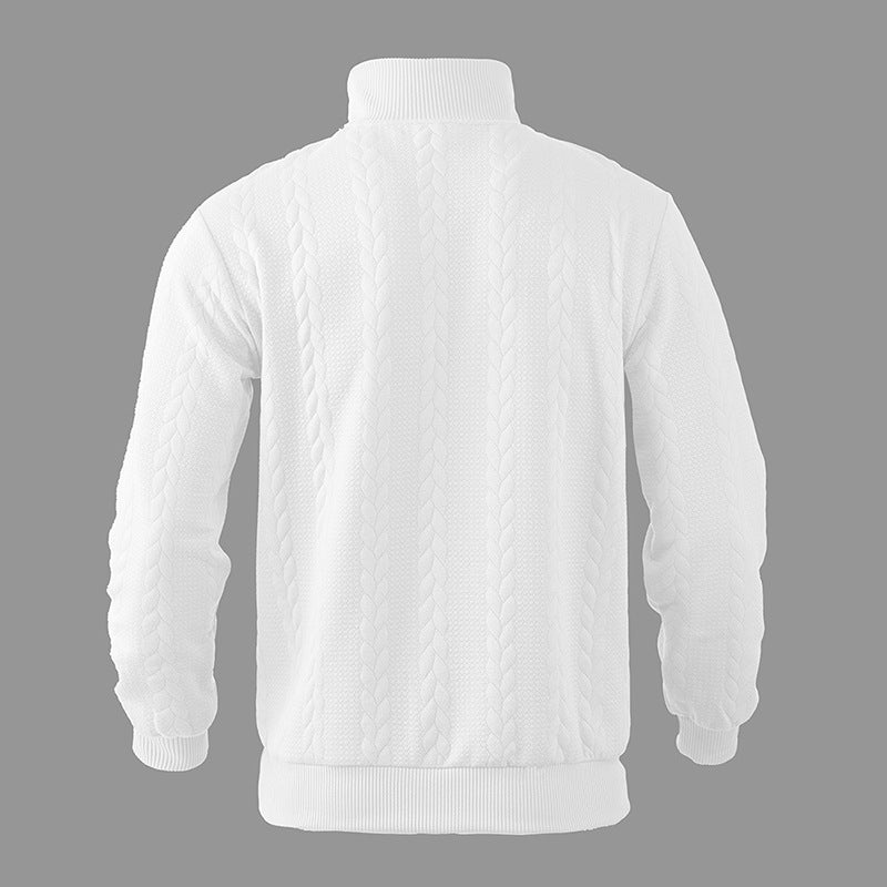 Men's casual stand collar zipper jacquard sweater