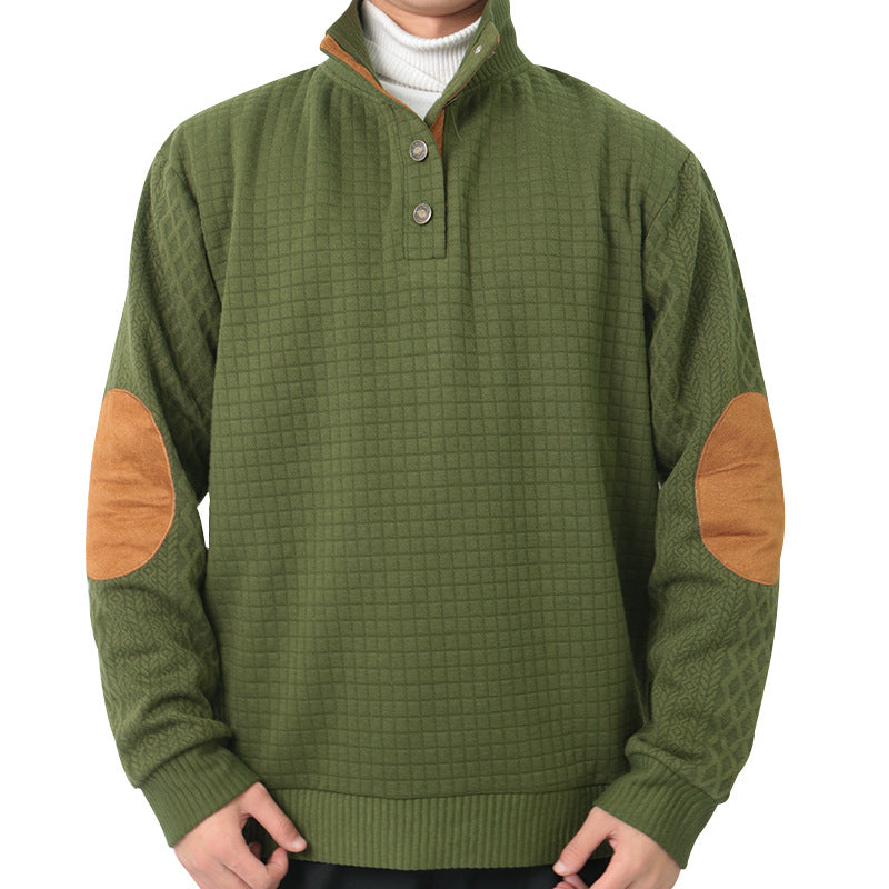 🔥Men's Outdoor Casual Stand Button Long Sleeve Waffle Golf Sweater