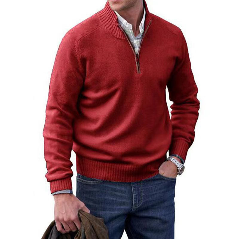 Men's Stand Collar Zipper Cashmere Basic Sweater