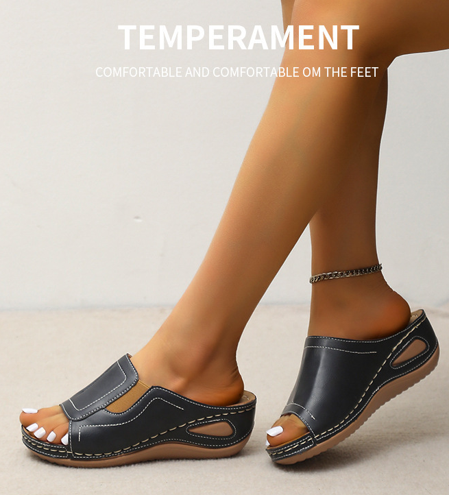 Women's Arch Support Elastic Wide Toe Wedge Heel Sandals