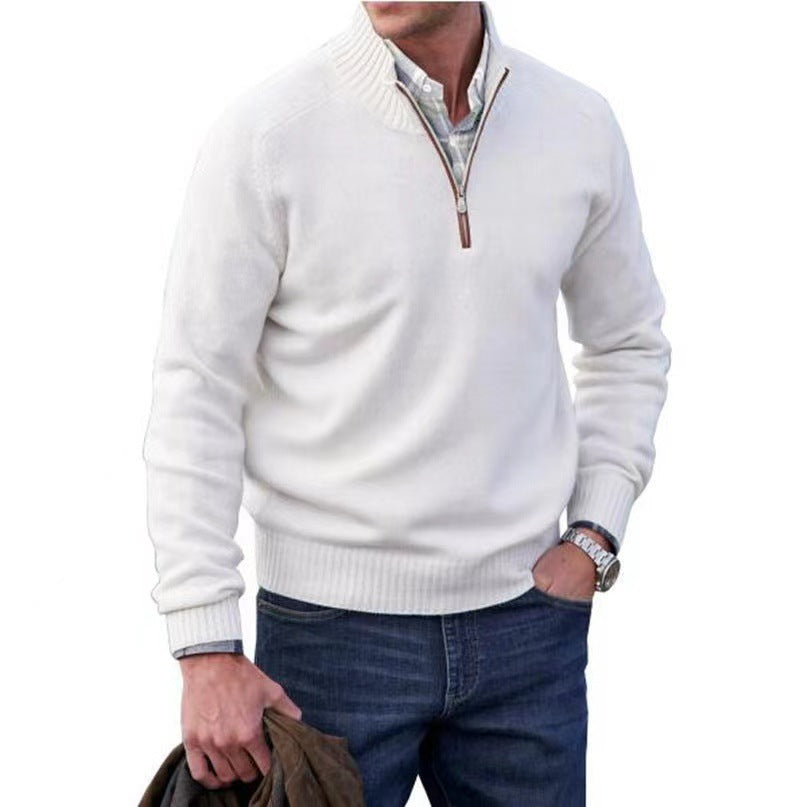Men's Stand Collar Zipper Cashmere Basic Sweater