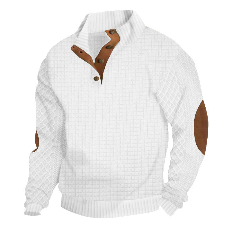 🔥Men's Outdoor Casual Stand Button Long Sleeve Waffle Golf Sweater