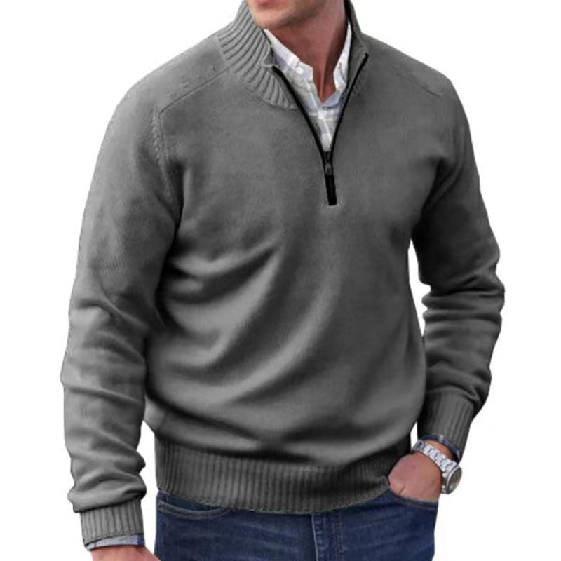Men's Stand Collar Zipper Cashmere Basic Sweater