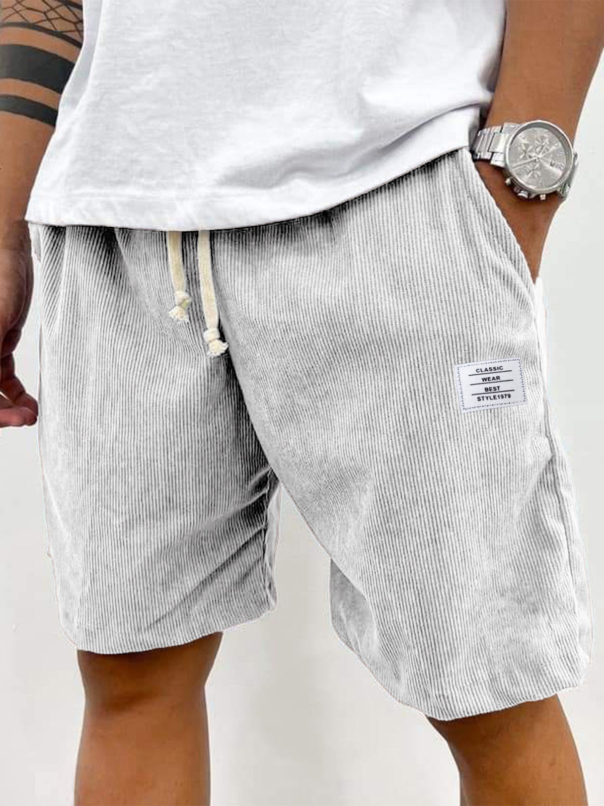 Men’s Vintage Corduroy Shorts with Embroidered Detail - 50% Off Today Only