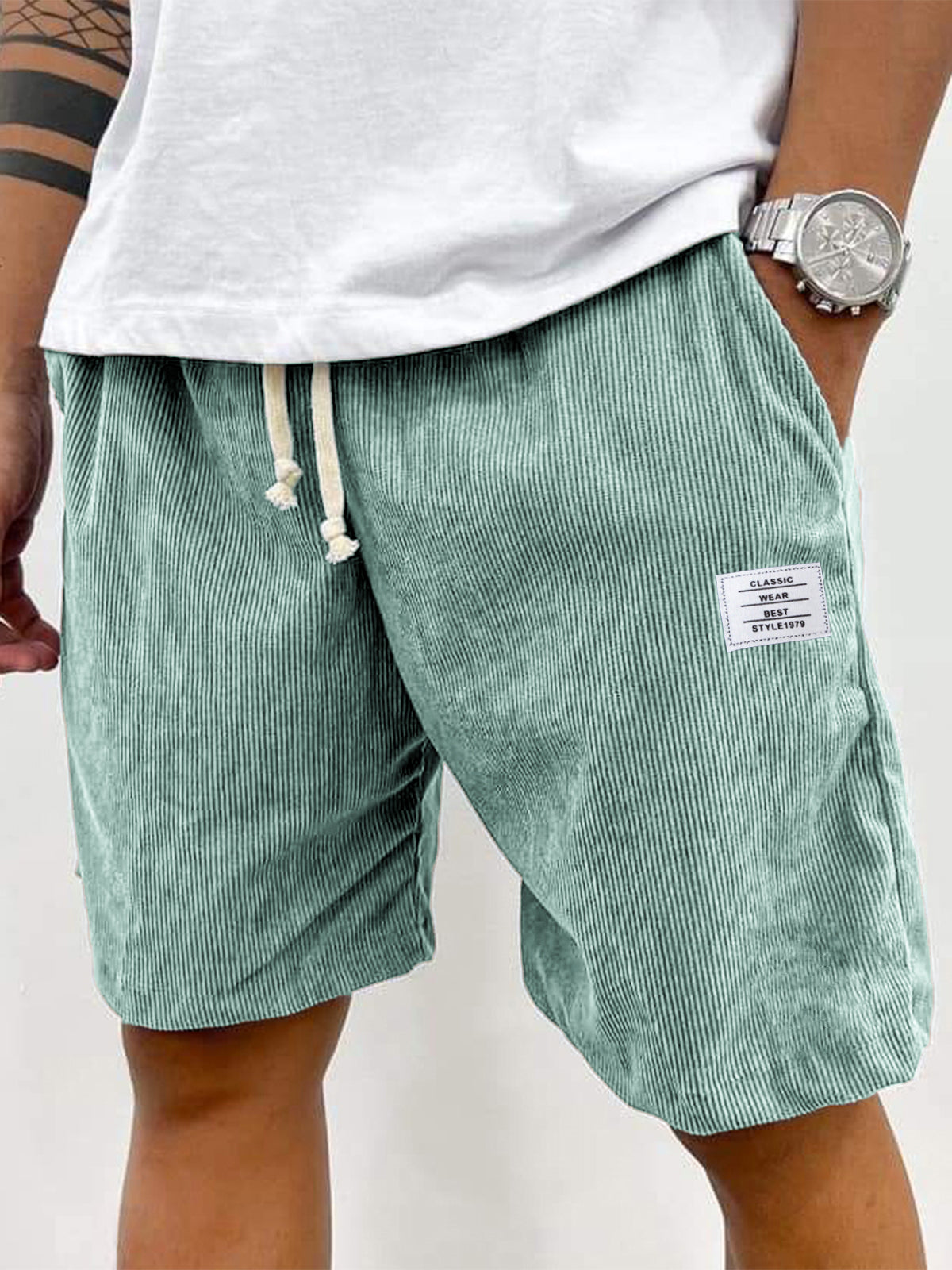 Men’s Vintage Corduroy Shorts with Embroidered Detail - 50% Off Today Only