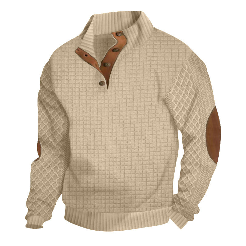 🔥Men's Outdoor Casual Stand Button Long Sleeve Waffle Golf Sweater