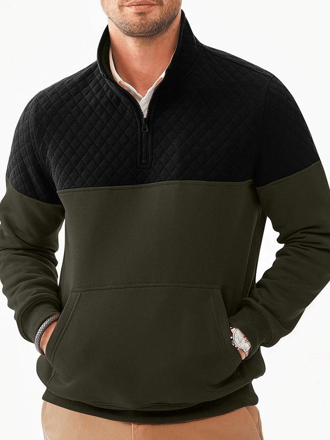Men's Fashionable Color Block Half Zip Outdoor Casual Sweatshirt