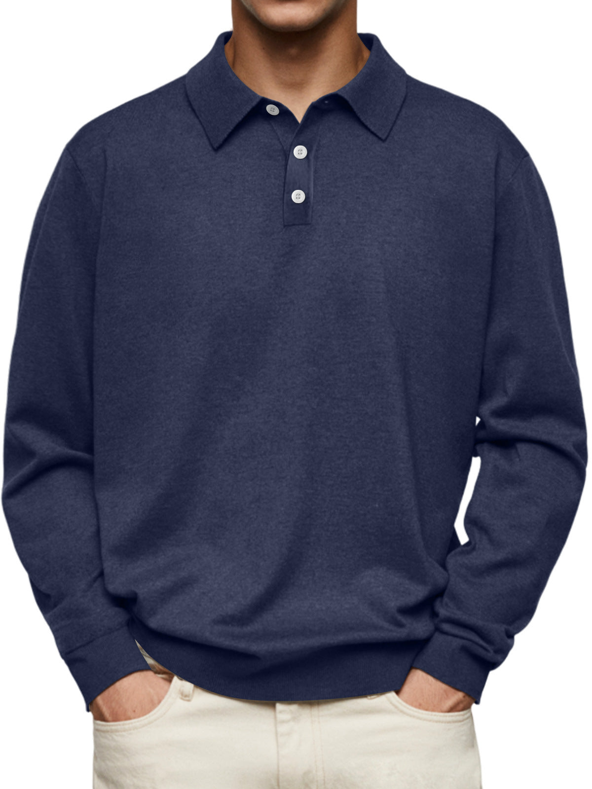 Men's Thin Lapel Button Sweater Casual Solid Color Bottoming Sweater