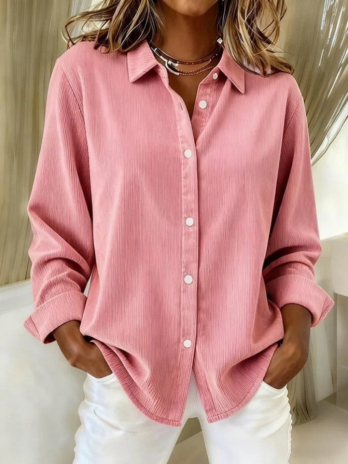 Loose Solid Color Corduroy Button Shirt