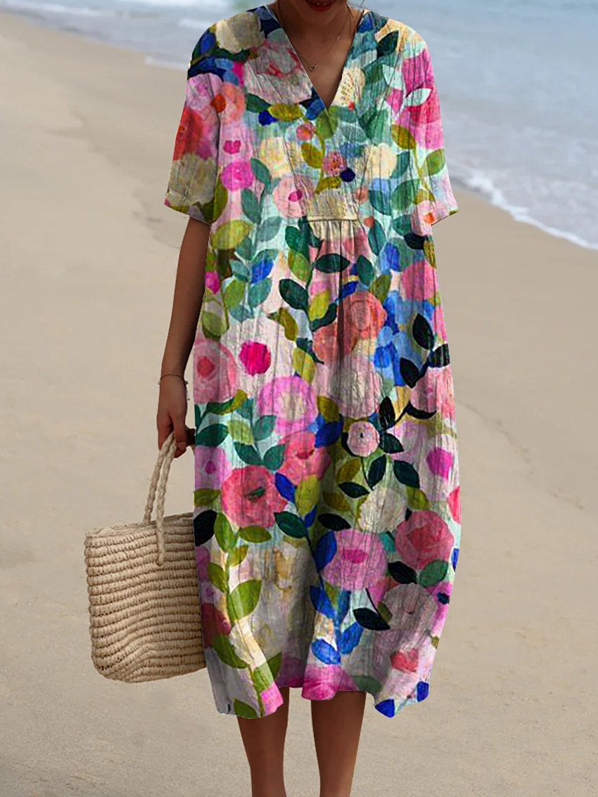 Women's Abstract Pattern Casual Floral Cotton Dress
