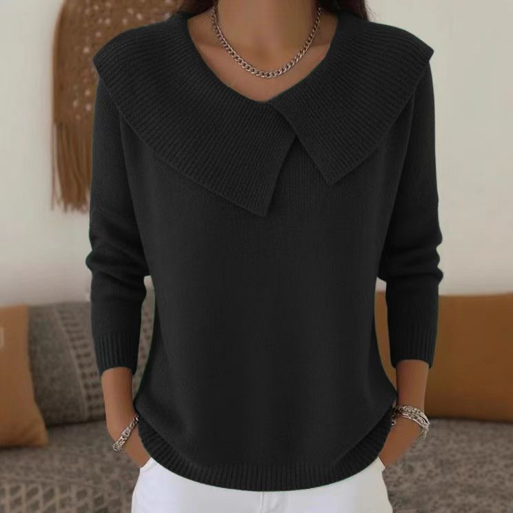 💥 Winter Best-selling - ❄️ Stylish retro 80s style sweater with a fold-over collar, creating a slimming effect