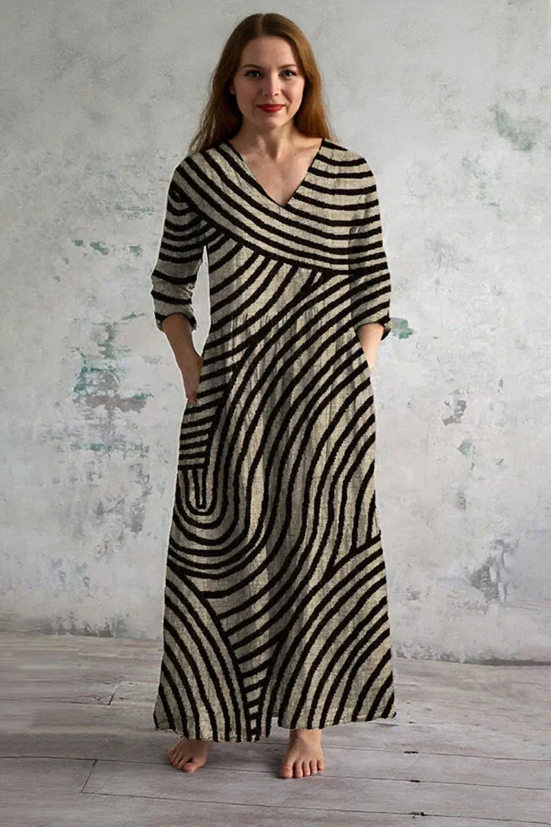 Vintage Elegant Striped Maxi Dress