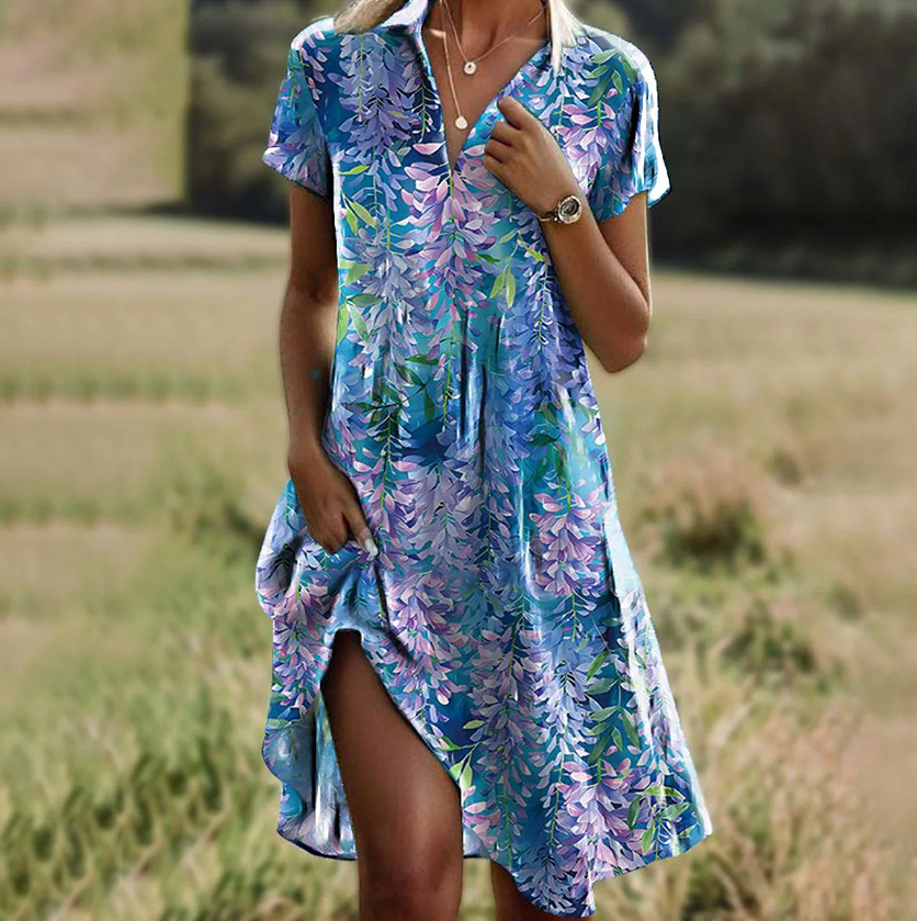 Attractive V-Neck Short Sleeve Mini Dress