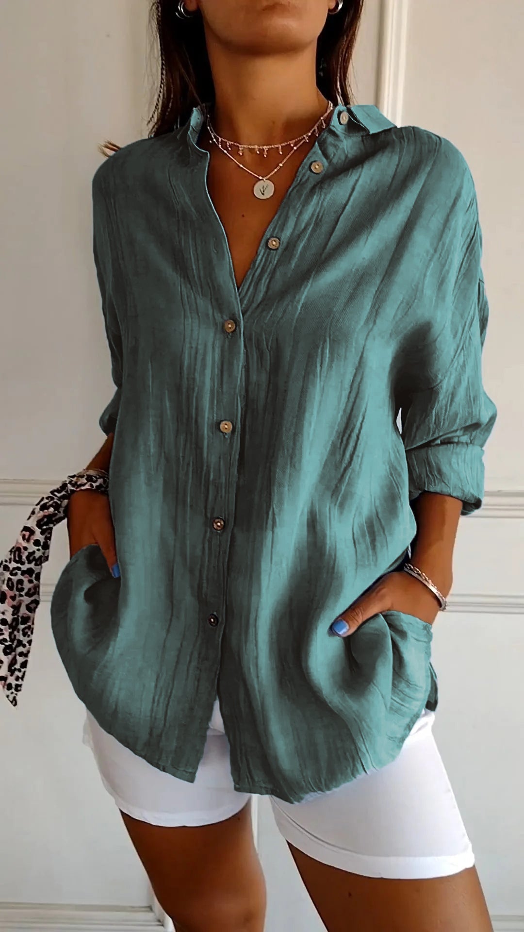 Single-breasted Pleated Lapel Shirt