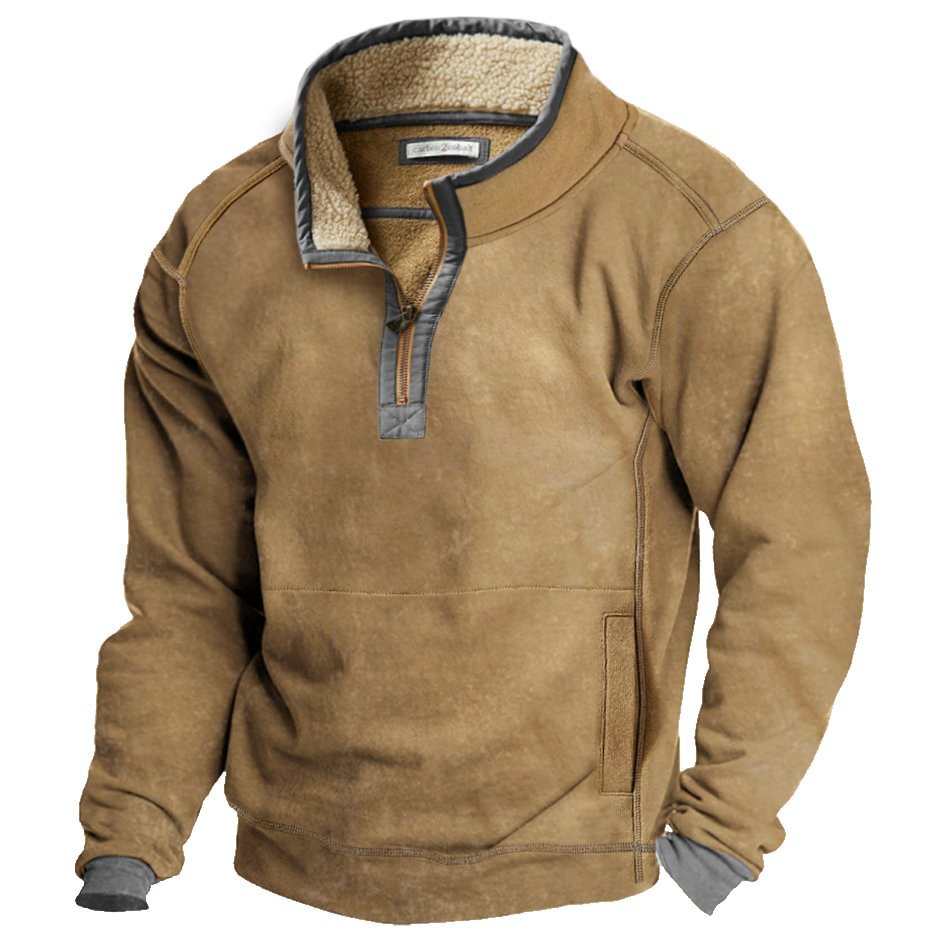 Men's Cashmere Casual Stand Collar Pocket Sweatshirt