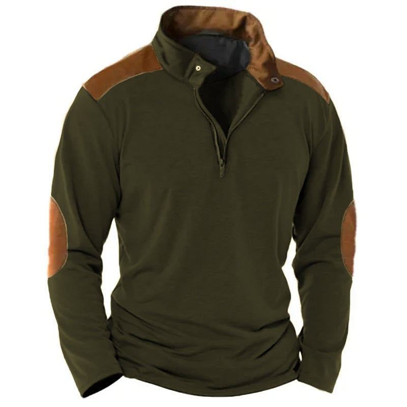 Men's Zip Half Shirt Tee Top Long Sleeve Shirt Fashion Designer Basic