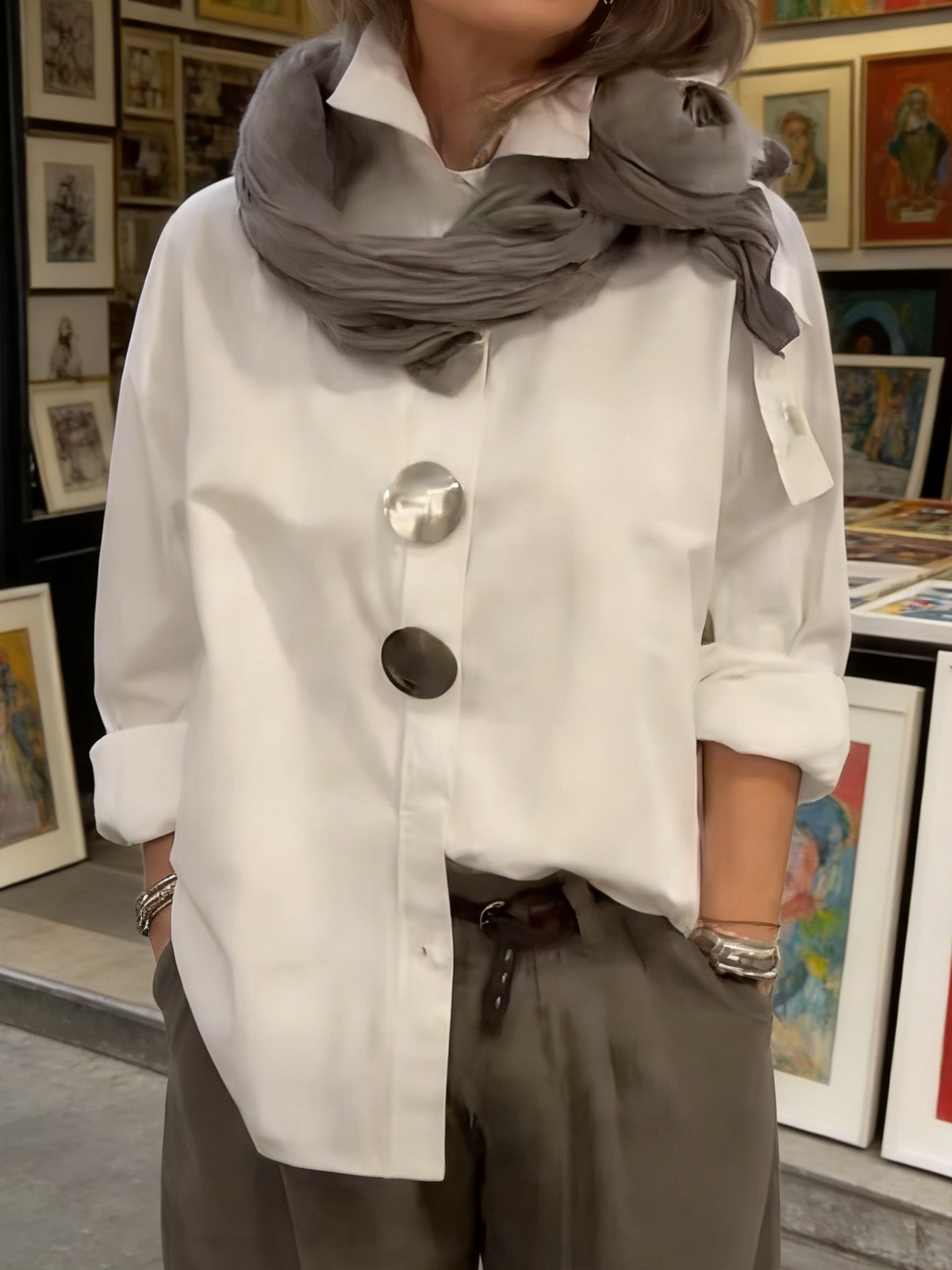 🔥Hot Selling Now!🔥Elegant Stand-collar Metal Buttons Cotton Linen Blouse