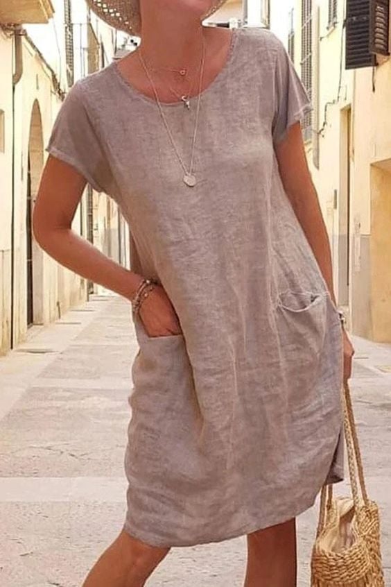 49% 🌹Solid color pocket cotton linen dress