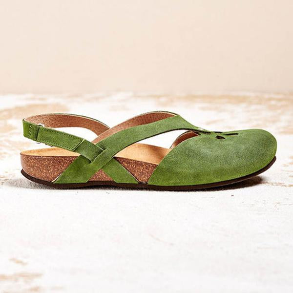Women's Retro Velcro Cutout Flat Sandals