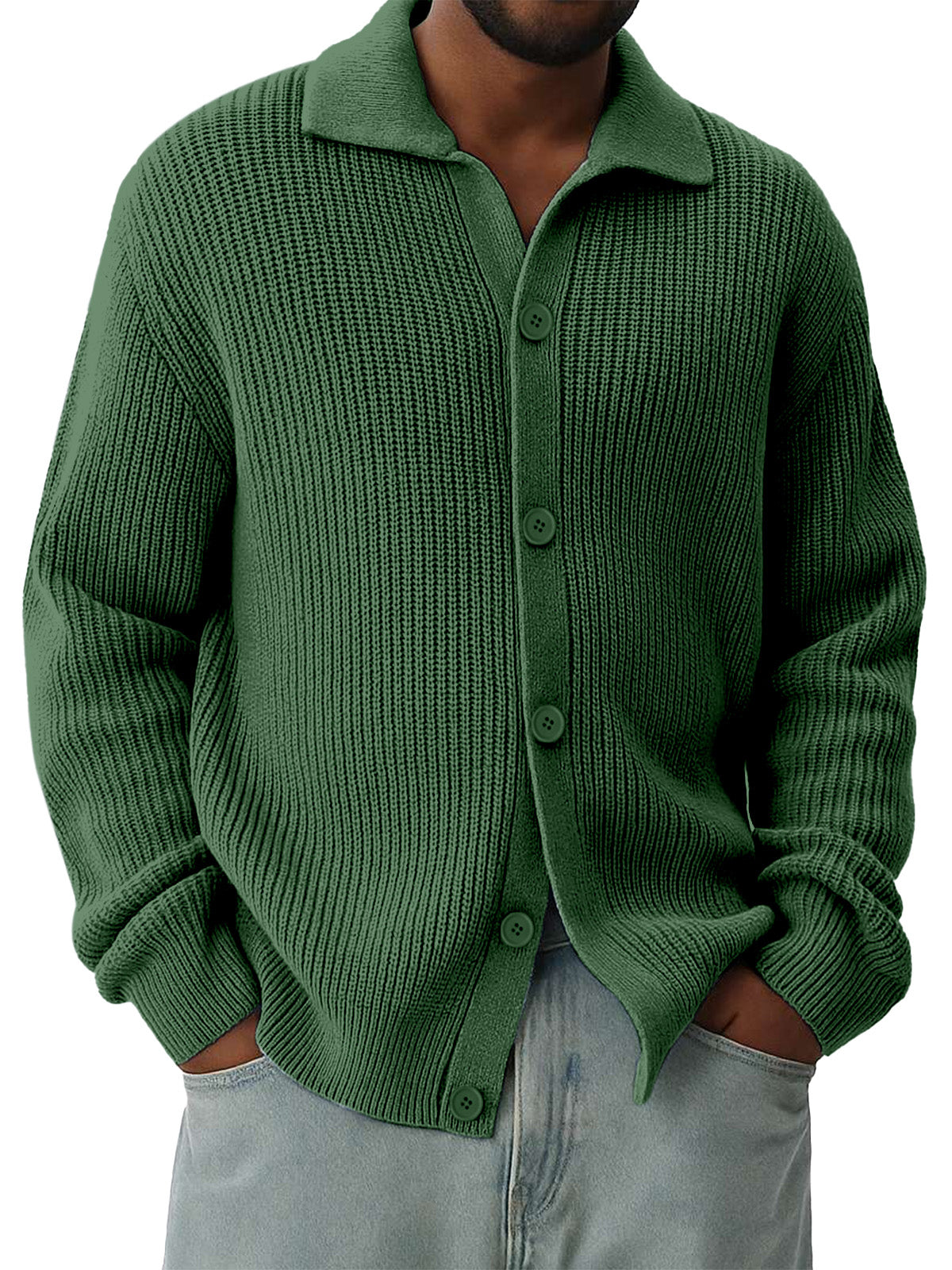 Men's Lapel Solid Color Loose And Versatile Long-sleeved Knitted Cardigan Sweater Jacket