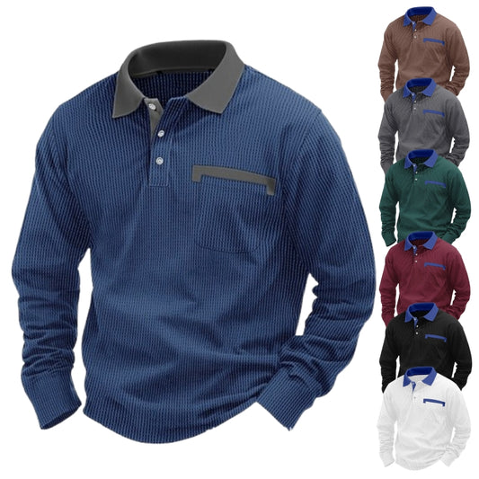 2025 NEW Arrival - Men's Cotton Waffle Patch Collar Casual Business Polo Shirt