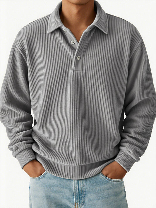Men's Vintage Corduroy Pit Striped Casual Long Sleeve Polo Shirt