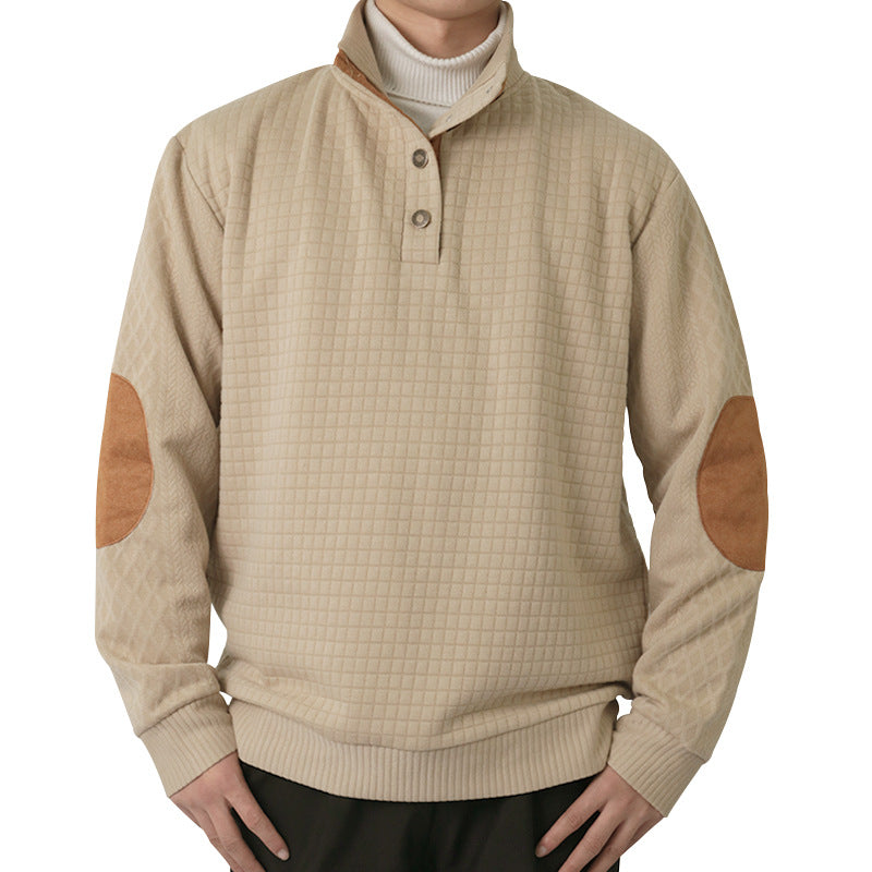 🔥Men's Outdoor Casual Stand Button Long Sleeve Waffle Golf Sweater