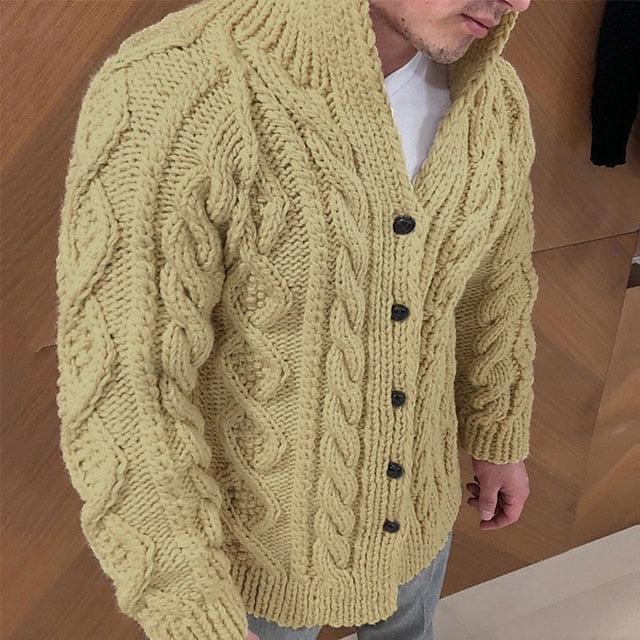 Men's Formal Cardigan Chunky Knit Solid Color Stand Collar Fashion Sweater