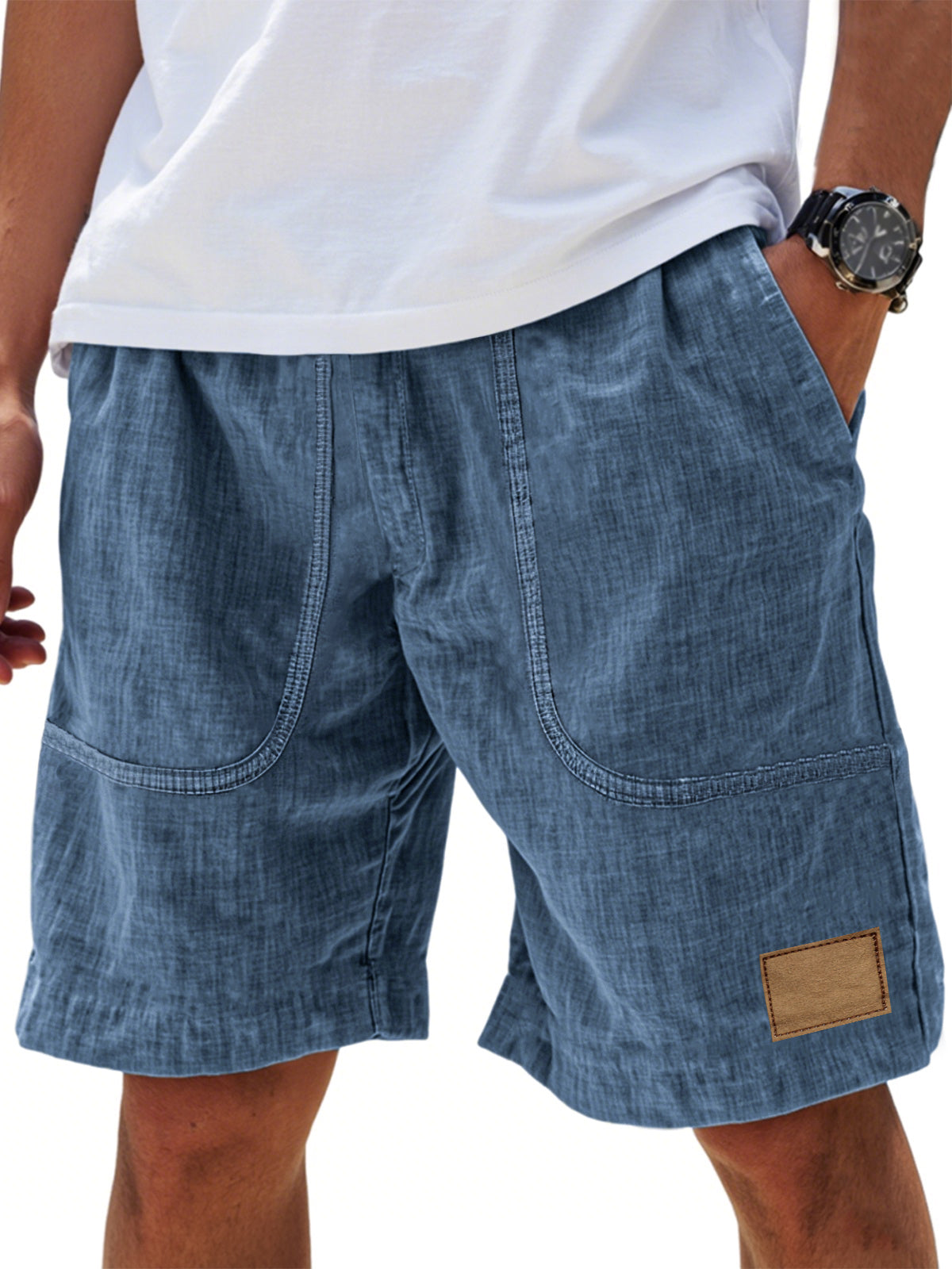 Men's Linen Comfort Embroidered Flat Seam Pockets Breathable Beach Everyday Shorts
