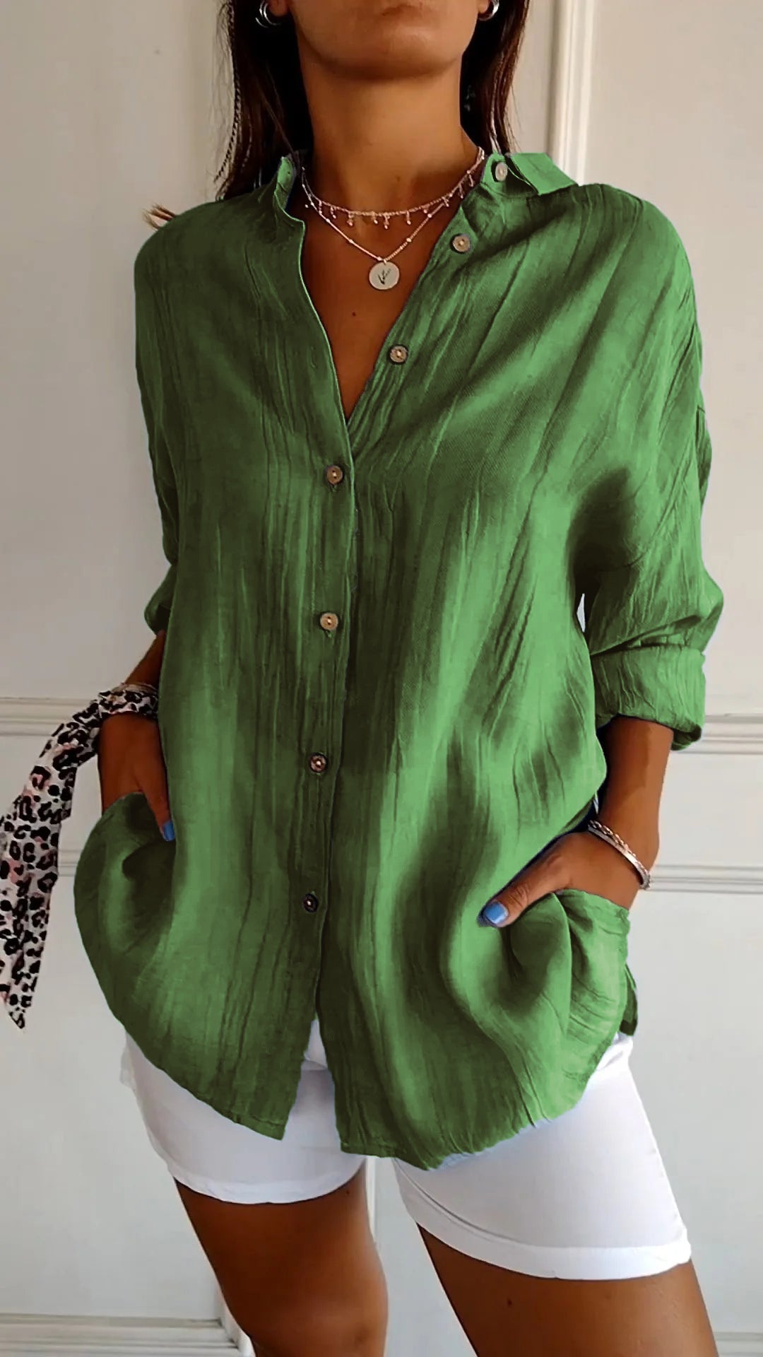 Single-breasted Pleated Lapel Shirt